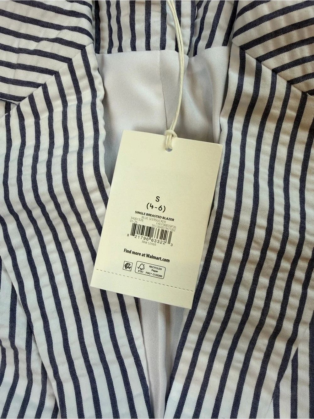 NWT Free Assembly Seersucker Blazer | Small Blue & White Striped Coastal Classic - Picture 8 of 9